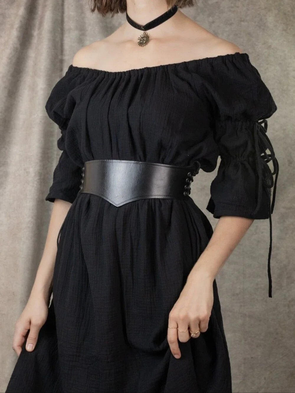 French Meadows Wide Leather Waist Belt In Black